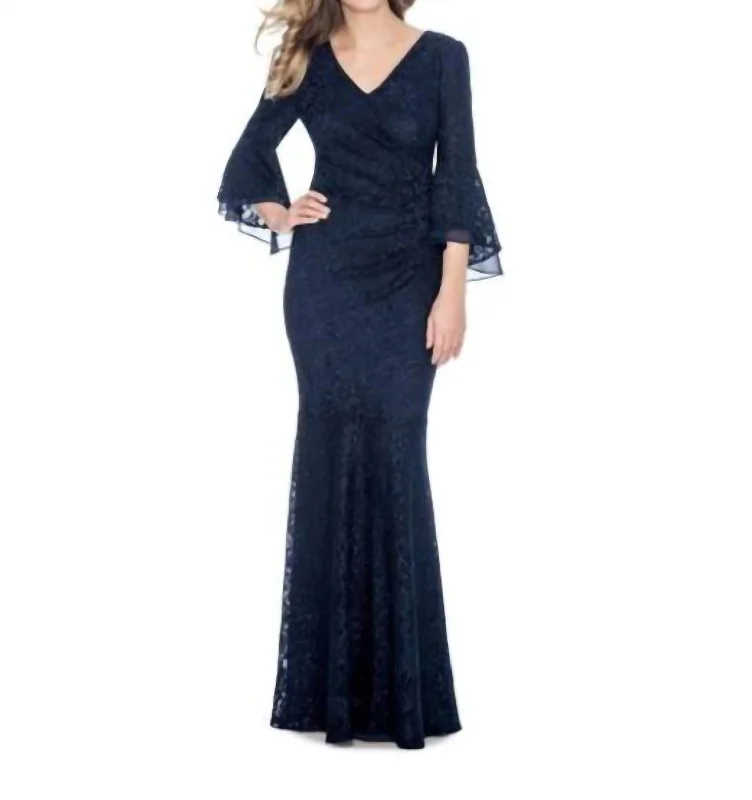 Chic Clothing For Women Glitter Lace Mermaid Dress Evening Gown In Navy Blue