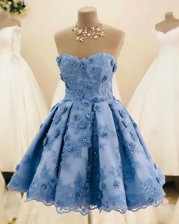 Women Wear Boutique 3D Flowers Lace Beaded Homecoming Dresses, Sweet Elegant Birthday Ball Gown    S3099