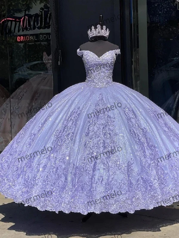 Trendy Outfits For Ladies Lavender Off-Shoulder Quinceanera Dresses Birthday Party Ball Gown