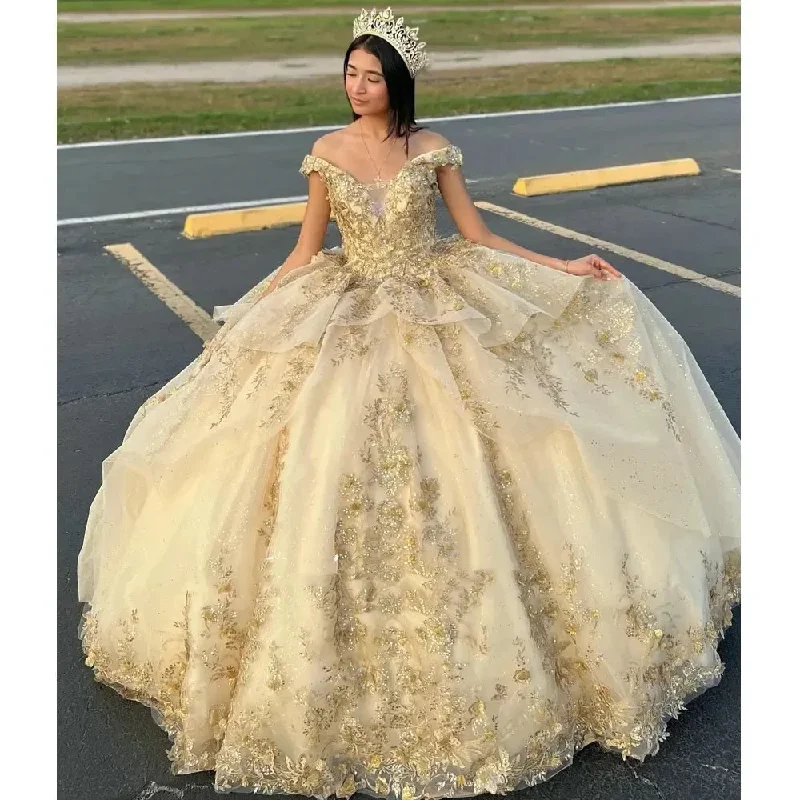 Women's Trendy Clothing Exquisite Light Yellow vestidos de quinceañera Vestidos De 15 Anos Luxury Appliques Lace Formal Princess Party Gowns vestidos qu