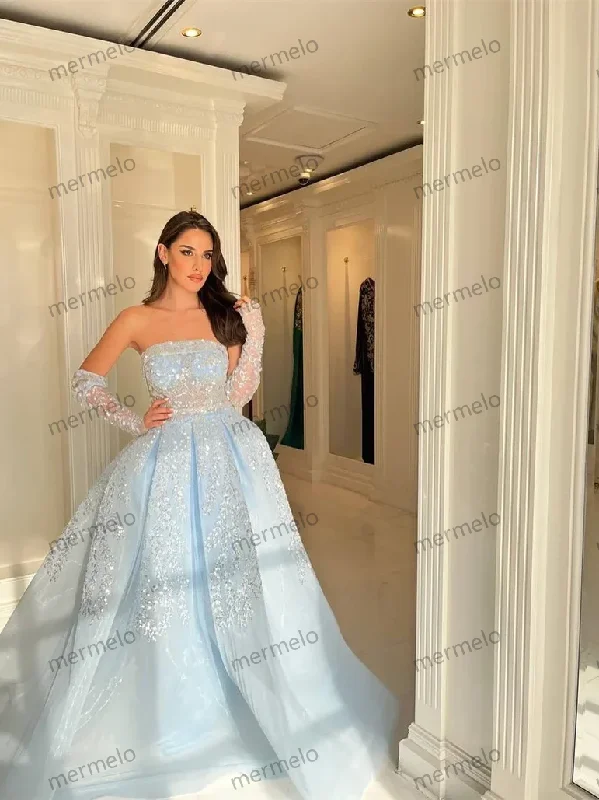 Exclusive Women's Fashion Collection Saudi Arabia Evening Dress Formal Strapless A-line Floor Length Skirts Applique Lace Bespoke Occasion Dresses Prom Gown