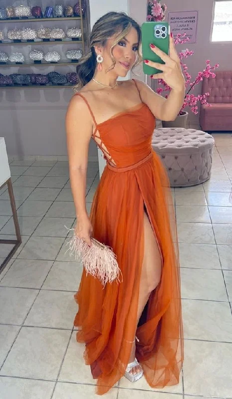 Trendy Online Boutiques Orange Tulle Prom Dresses, Evening Formal Gown        S2980