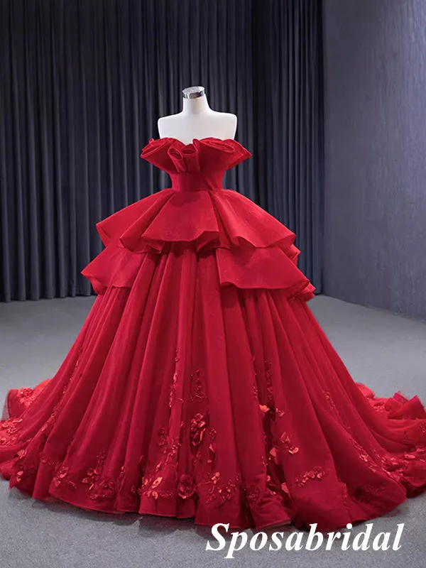 Women's Formal Event Clothing Elegant Red Oganza Sweetheart Sleeveless A-Line Ball Gown Long Prom Dress Formal Party Dress, PD3988