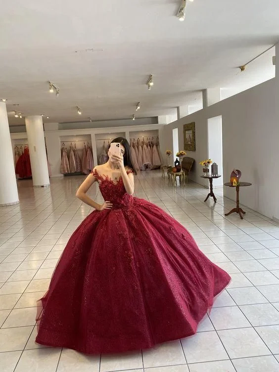 Best Online Boutiques Ball Gown Burgundy Evening Dress Long Prom Dress         S3175