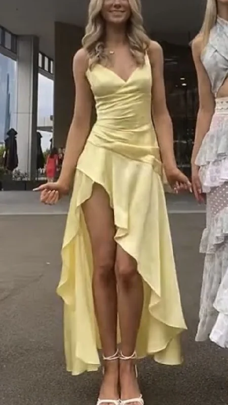 Classic Women's Clothing Styles Yellow Prom Dresses,Evening Gown,Party Dresses,Formal Dress      S3490