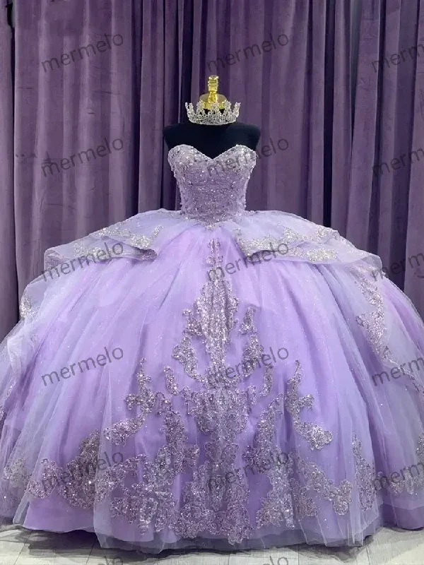 Cheap Women's Clothing Online Lilac Quinceanera Dress Sequined Appliques Lace Ruffles Ball Gown Sweet 16 Dresses