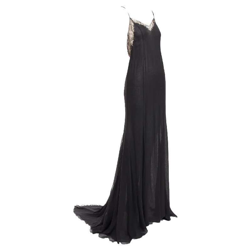 Comfortable Lounge Clothing Gianni Versace Punk Chain Detail Lace Trim Sheer Long Gown