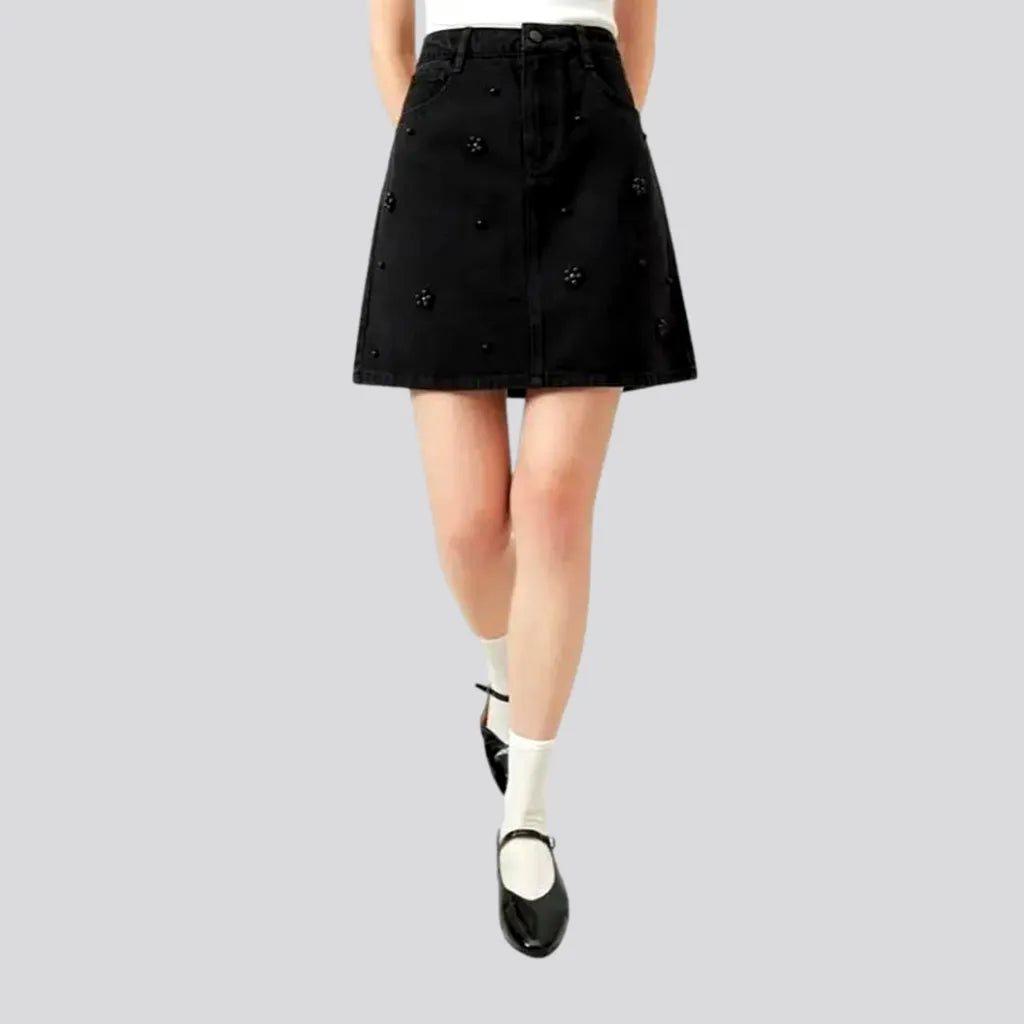 Cheap Women's Clothing Online Embellished miniature high rise denim skirt