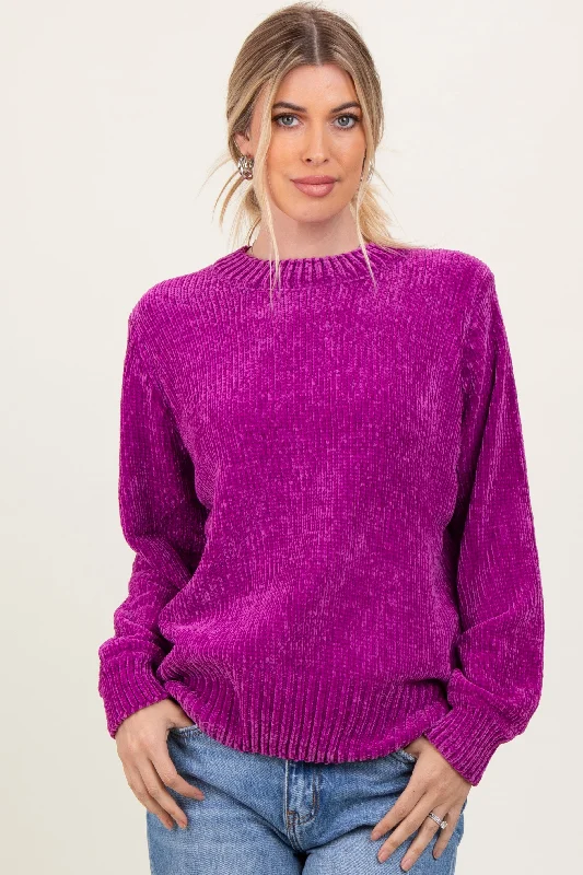 Stylish Outerwear Clothes For Women Magenta Chenille Knit Sweater