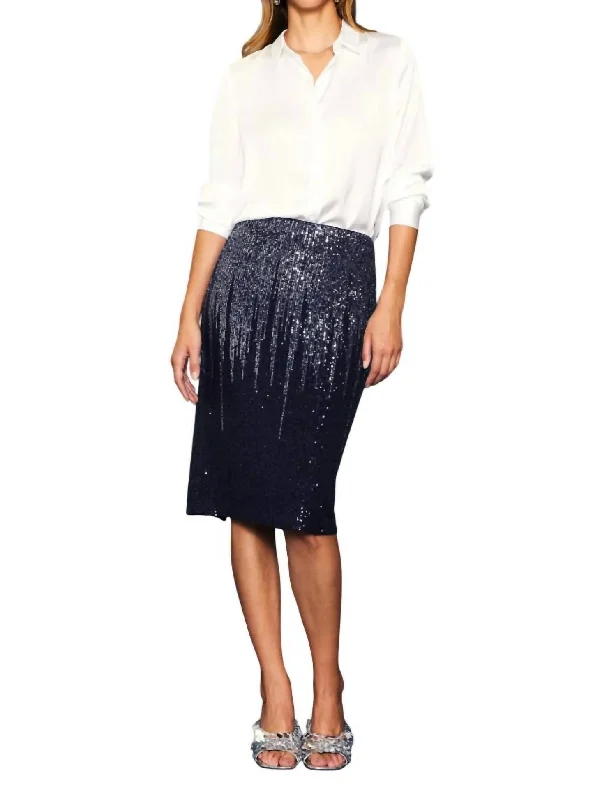 Women's Holiday Attire Ombre Sequin Midi Skirt In Navy