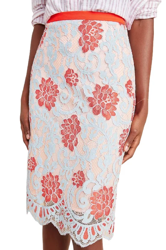 Outfits Ideas Pencil-Style Floral Skirt In Pale Blue/red