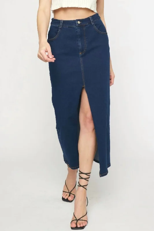 Effortless Chic for Women Mid Length Denim Skirt In Dark Wash