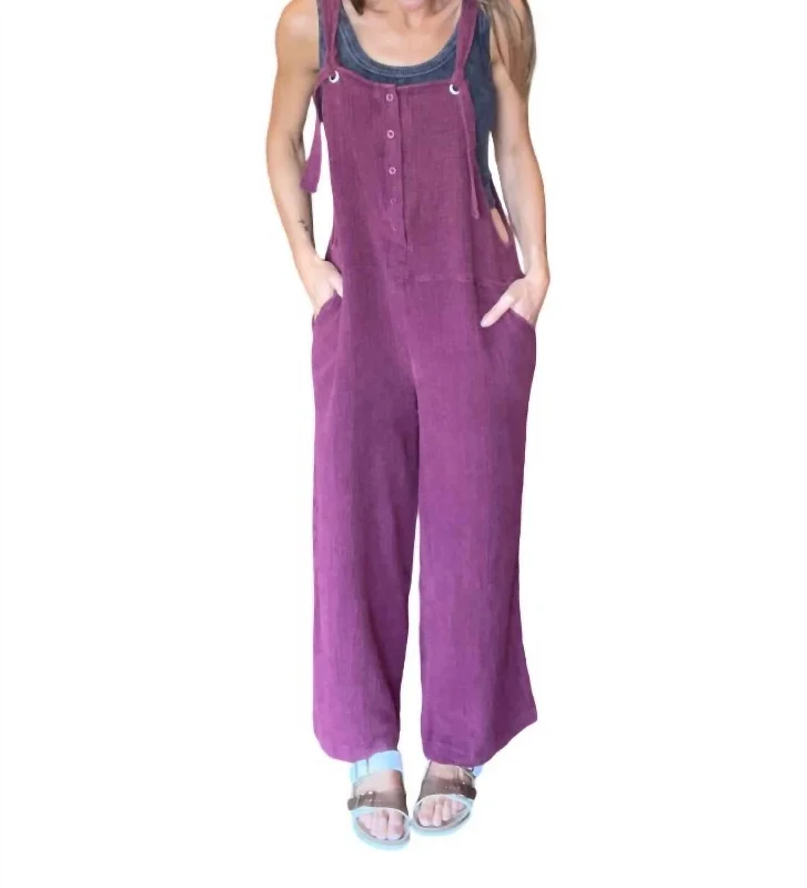 Bundle Offer Henley Washed Overalls In Plum