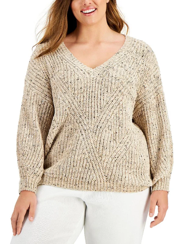 Chic Women's Outfit Plus Womens Chenille Pullover V-Neck Sweater