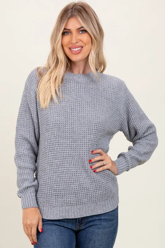 Flash Sales Today Heather Grey Waffle Knit Rounded Hem Sweater