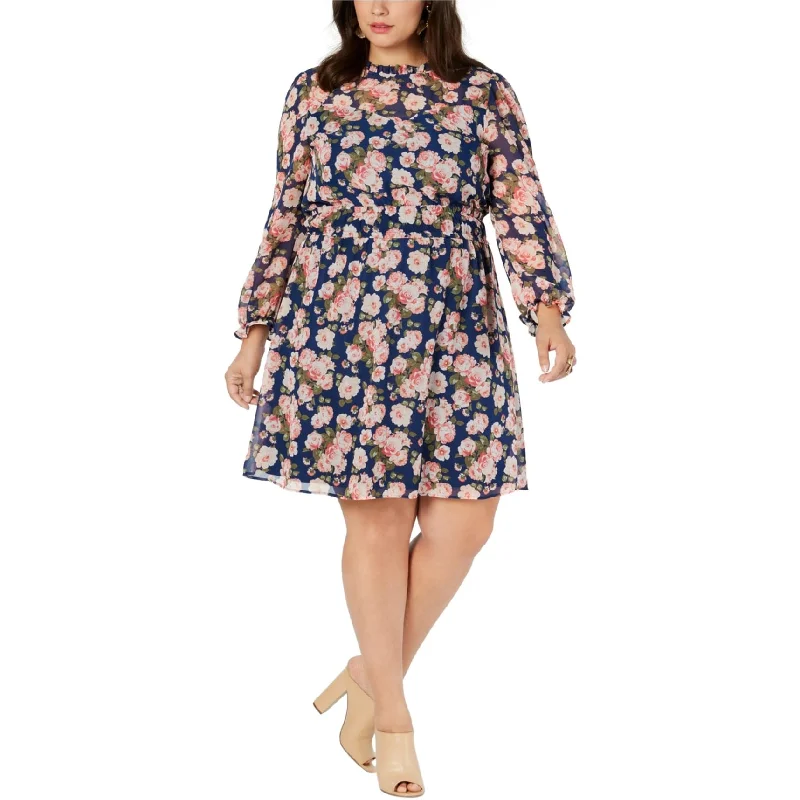 Tailored Clothing For Women Monteau Womens Floral A-line Dress, Blue, 2X