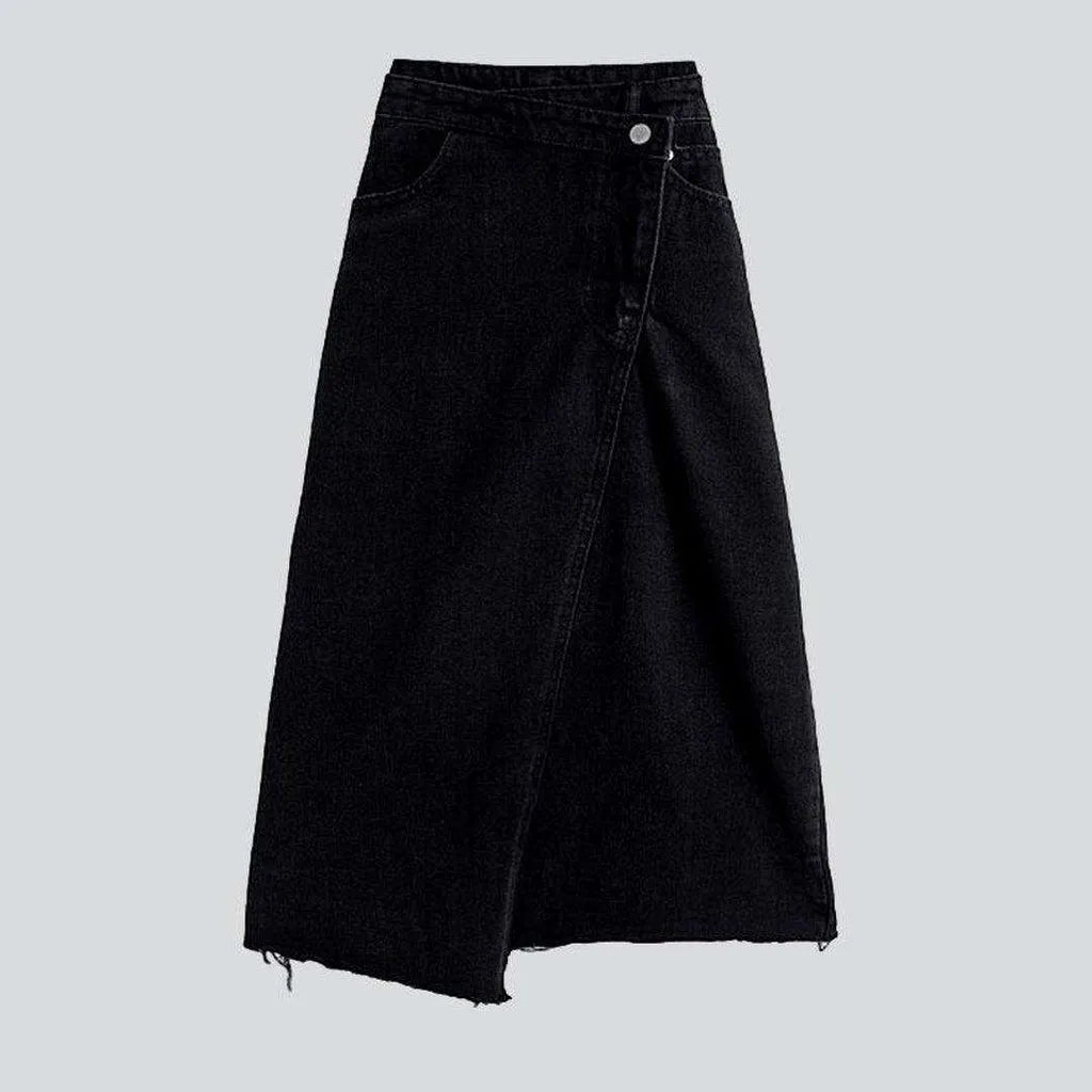 Women's Comfy Attire For Lounging Asymmetric black long denim skirt