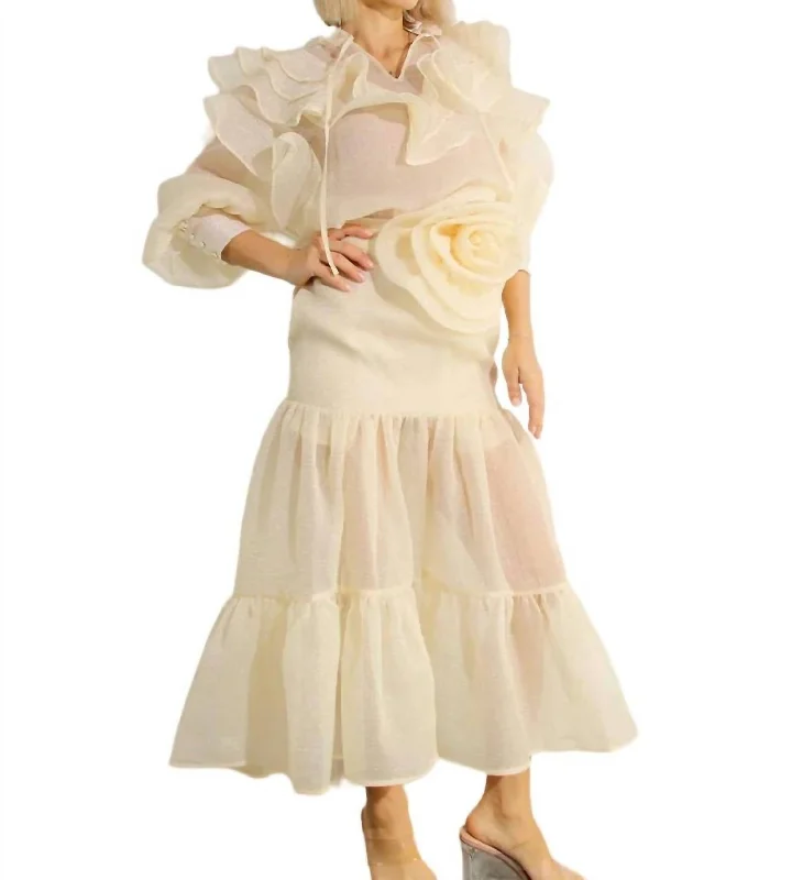 Affordable Fashion for Women Flower Belt Organza Skirt In French Vanilla