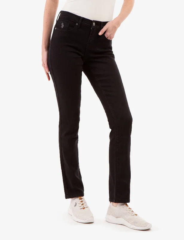 Trendy Outfits For Ladies MID RISE SLIM STRAIGHT JEANS