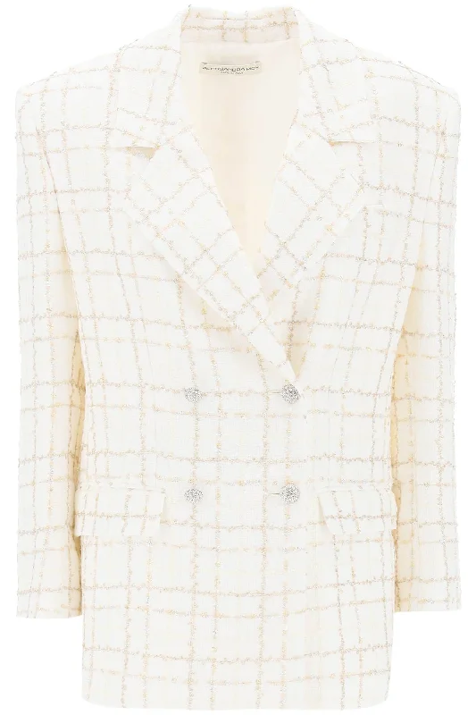 Women's Occasion Wear Clothes Alessandra Rich Women's Oversized Tweed Jacket With Plaid Pattern