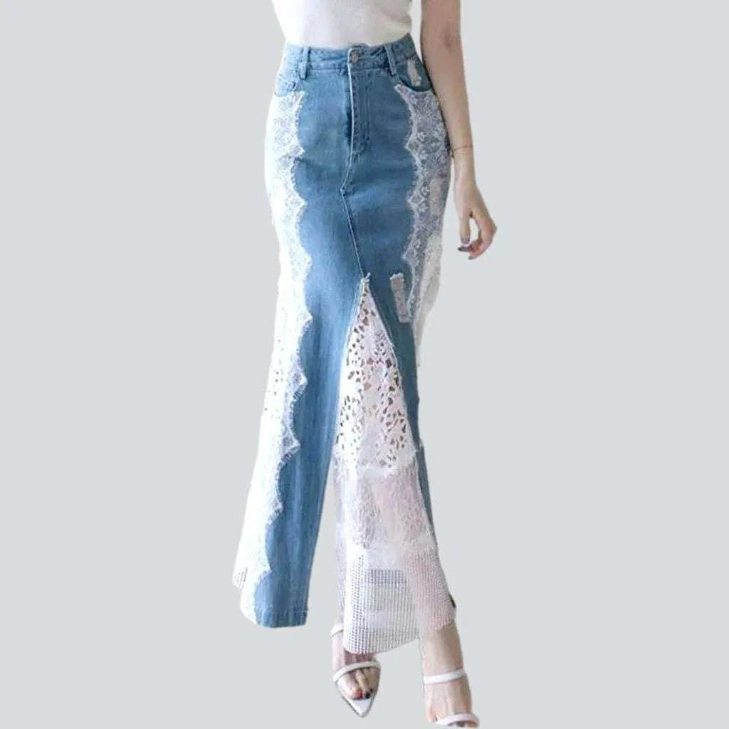 Best Clearance Sales Right Now Lace embroidery long denim skirt