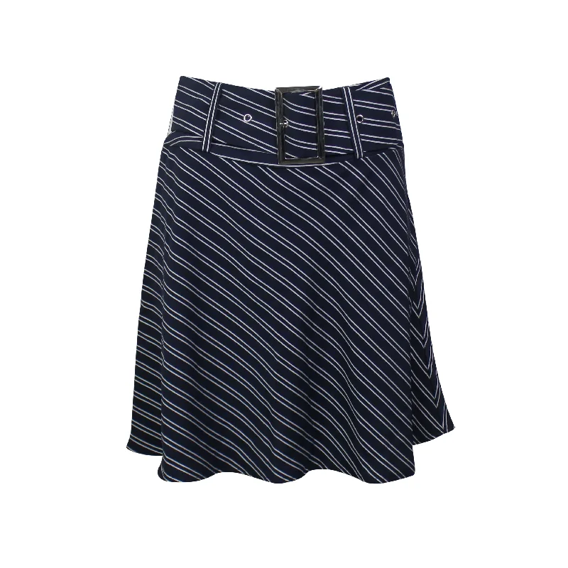 Boutique Dress Online Navy Belted Striped Flare Mini Skirt