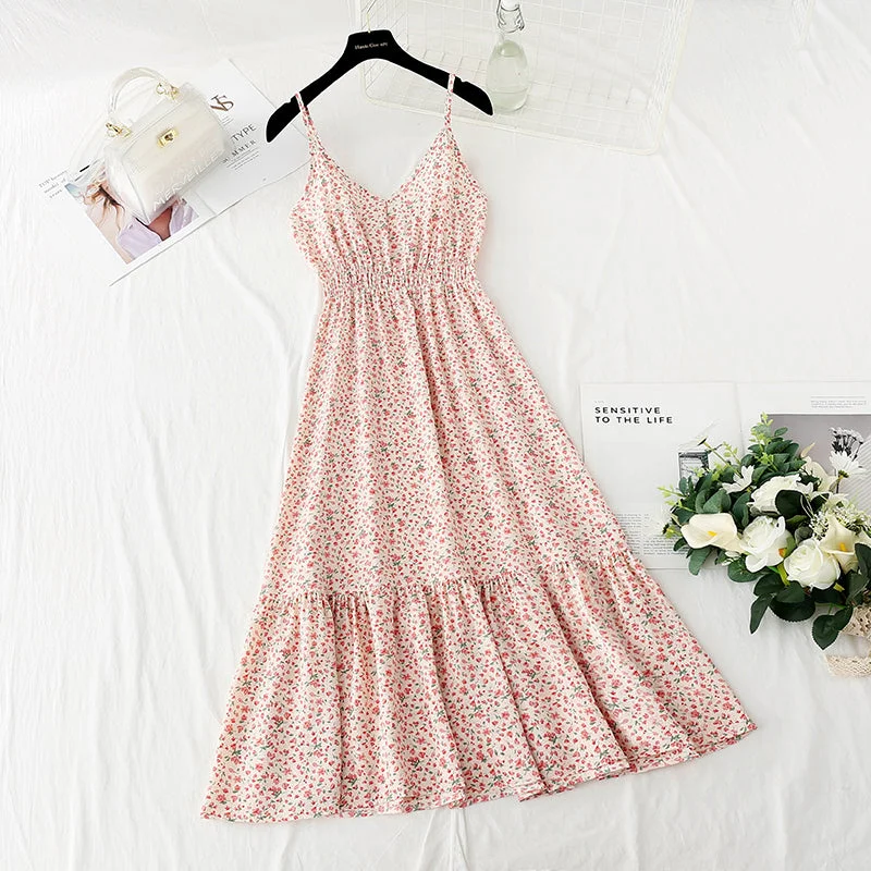 VIP Member Discount New sweet floral skirt French retro suspender dress  4123