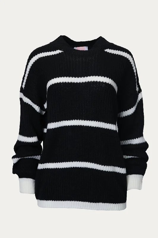 Luxury Women's Clothing Cozy Striped Knit Sweater In Black/white