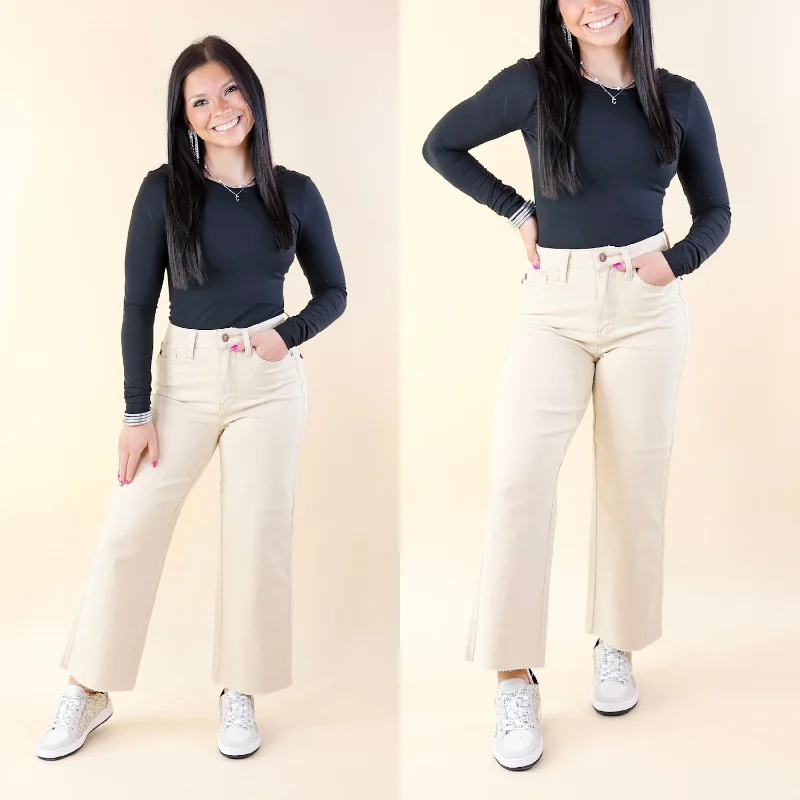 Clothes For Sale Judy Blue | Sign Me Up Tummy Control Cropped Wide Leg Jeans in Bone Cream