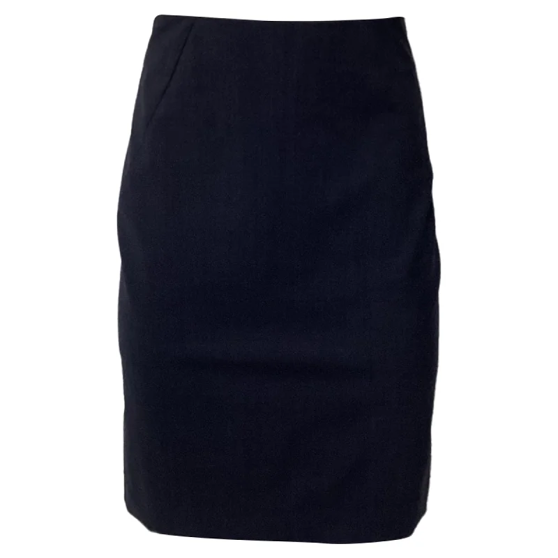 Designer Women's Fashion Online Theory Pencil Skirt in Navy Blue Wool