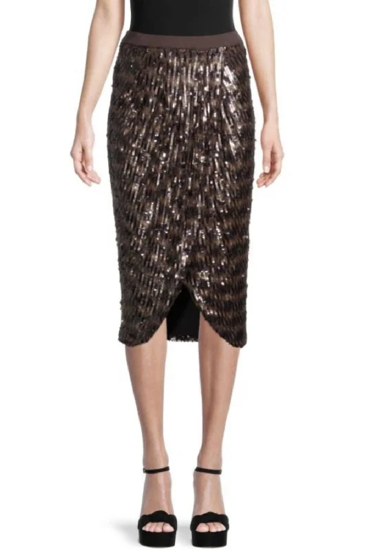 Versatile Women's Clothing for All Occasions Take It Easy Sequin Wrap Skirt In Brown