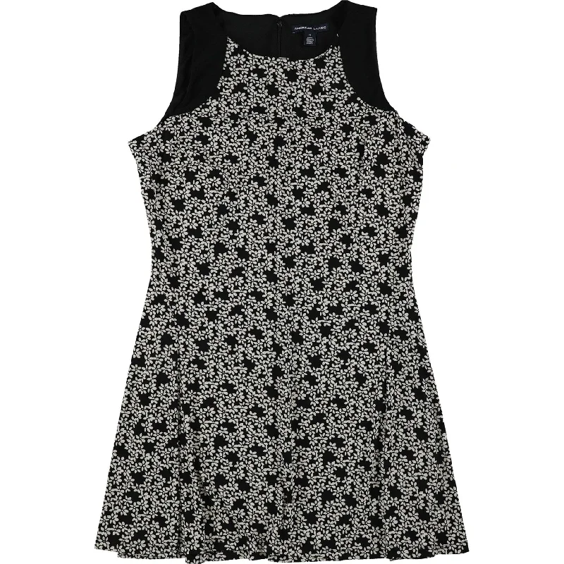 Affordable Fashion Clothing For Women American Living Womens Floral Fit & Flare Dress, Black, 16