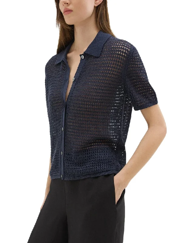 Luxury Women's Fashion Theory Mesh Linen-Blend Shirt