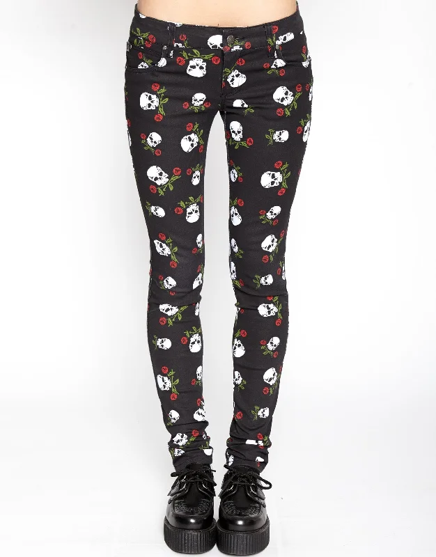 Comfortable Loungewear for Women T Back Jeans Skull & Roses Print