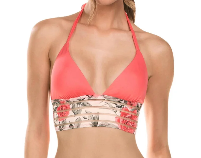 Online Shopping Boutiques Long Line Halter Bikini Top In Printed Illusion