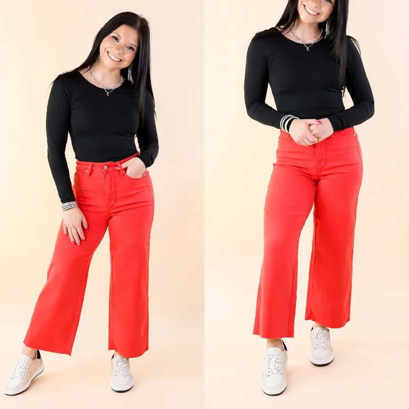 Elegant Women's Clothing Judy Blue | Sign Me Up Tummy Control Cropped Wide Leg Jeans in Red