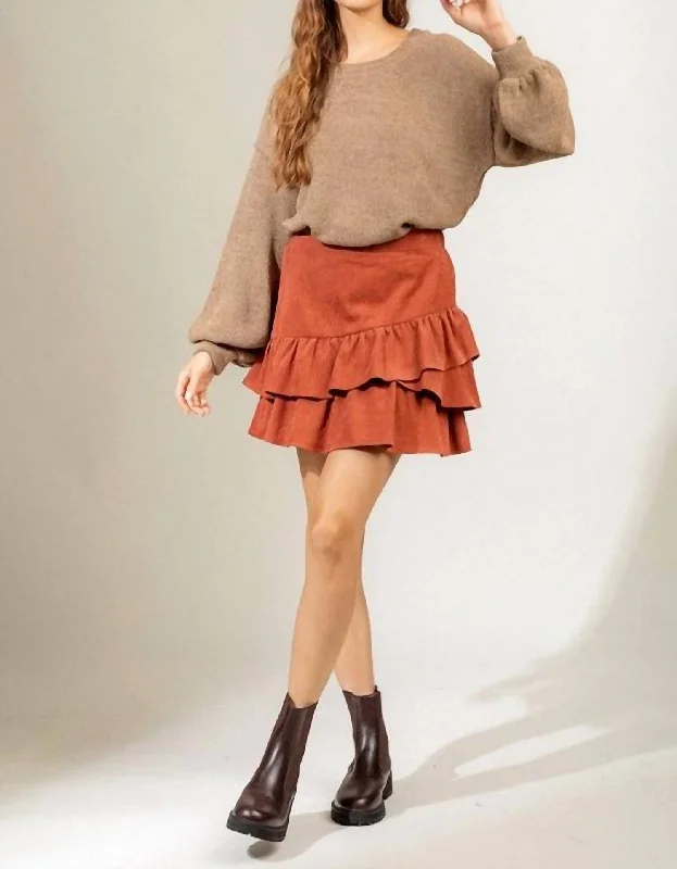 Clothing Woman Corduroy Ruffle Skirt In Rust