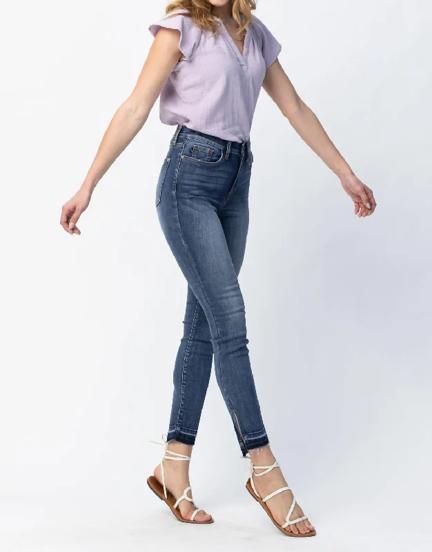 Fashion-Forward Women's Clothing High Waist Skinny Released Hem And Side Slit In Med Wash