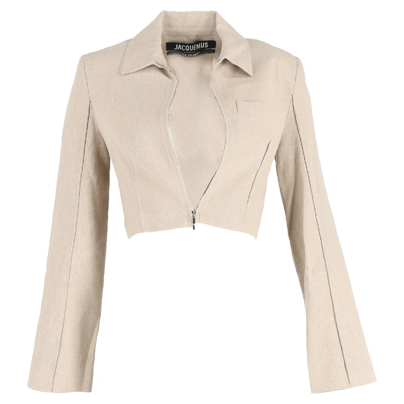 Women's Trendy Casual Clothes Jacquemus La Veste Limao Cropped Jacket in Beige Linen