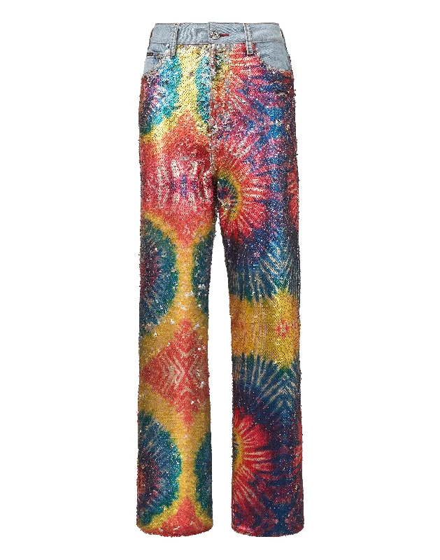 Clothing Sales Denim Super Loose Fit Paillettes Multicolor Tie dye