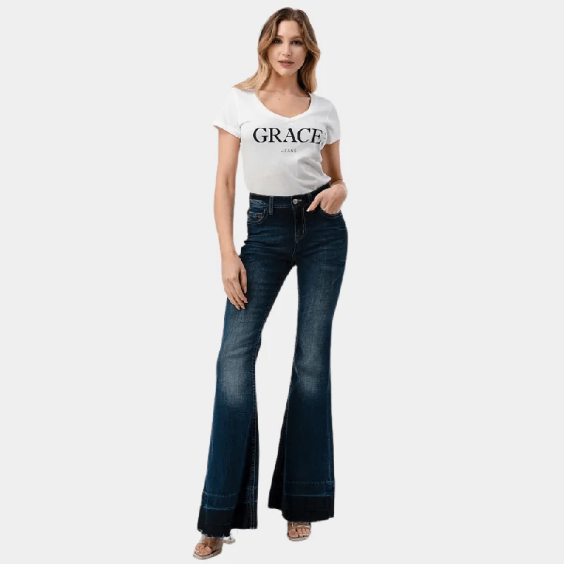 Women's Functional Outdoor Garments Grace In La Two Tones Botto High Waist Flare Jeans