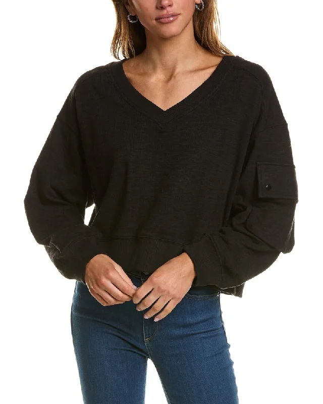 Women's Casual Outfit Vintage Havana Bounded Texture Jersey V-Neck Pullover