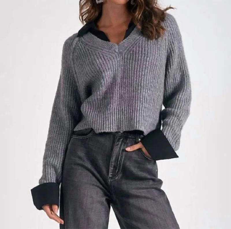 Chic Women's Clothing for Work and Travel Little Stevie Layered Sweater/shirt Combo In Grey/black