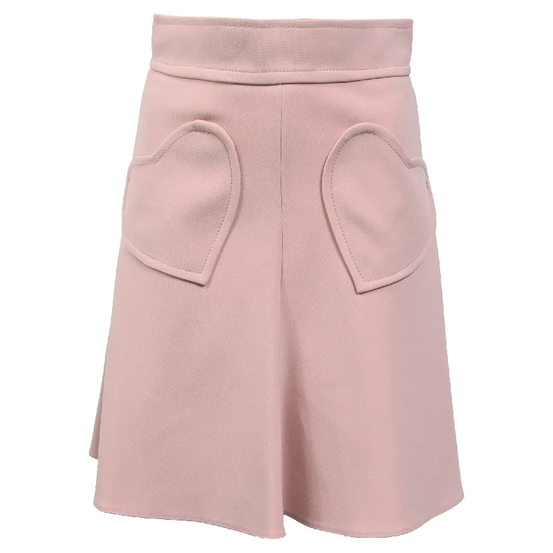 Trendy Women's Fashion Red Valentino Cady Heart Pocket Mini Skirt in Pink Viscose