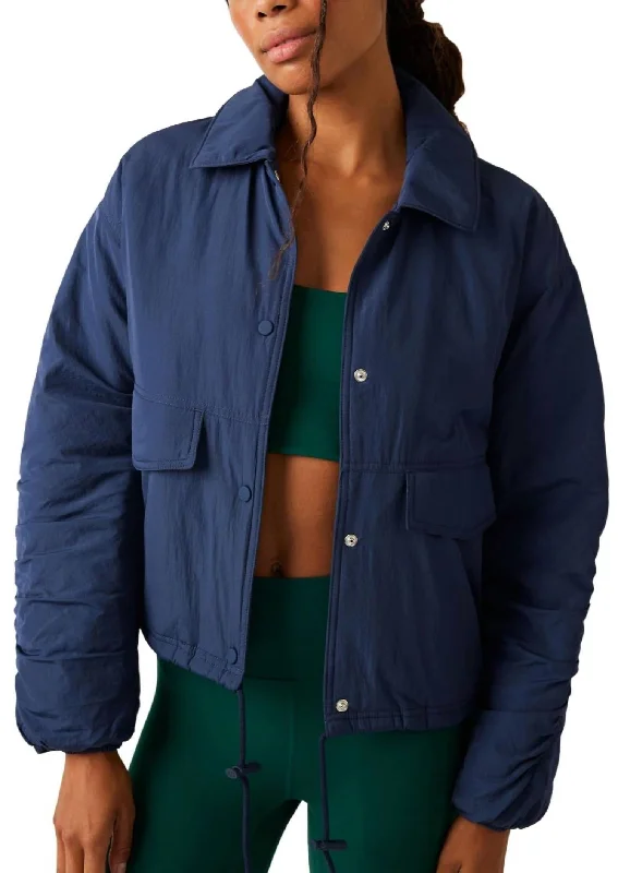 Women's High-Fashion Clothes Off The Bleachers Coaches Jacket In Midnight Navy