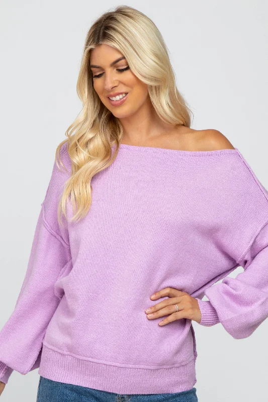 Clothing Sales Lavender Boat Neck Bubble Sleeve Sweater