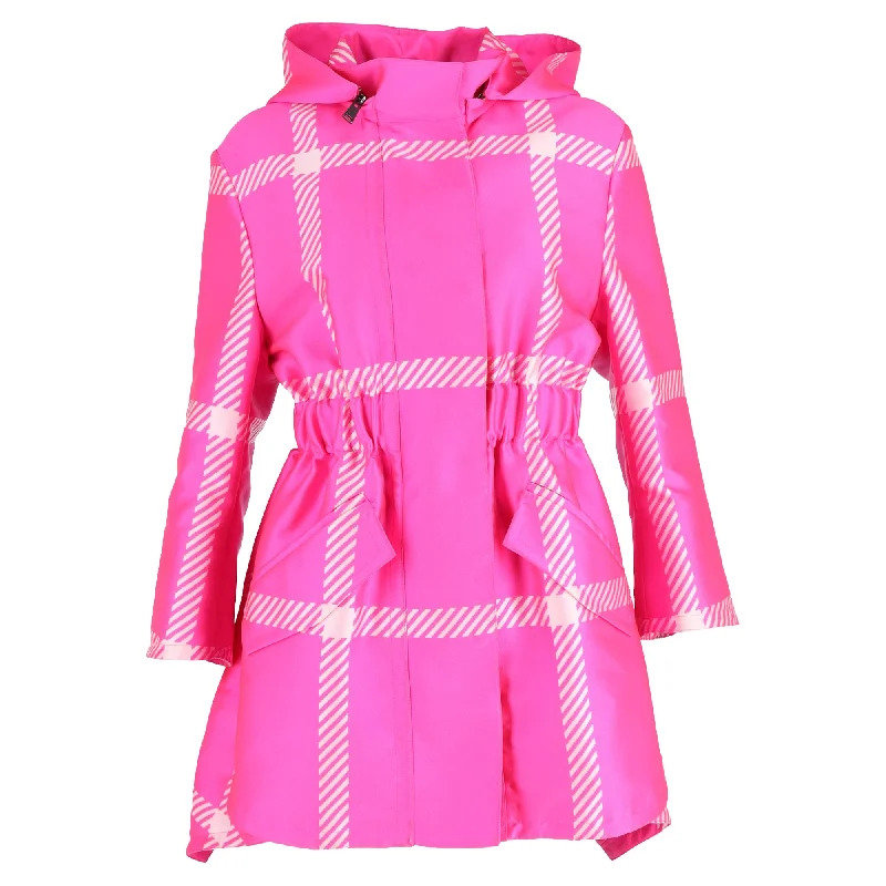 Casual Clothing For Women Fendi Pop Tartan Raincoat with Hood in Pink Polyester