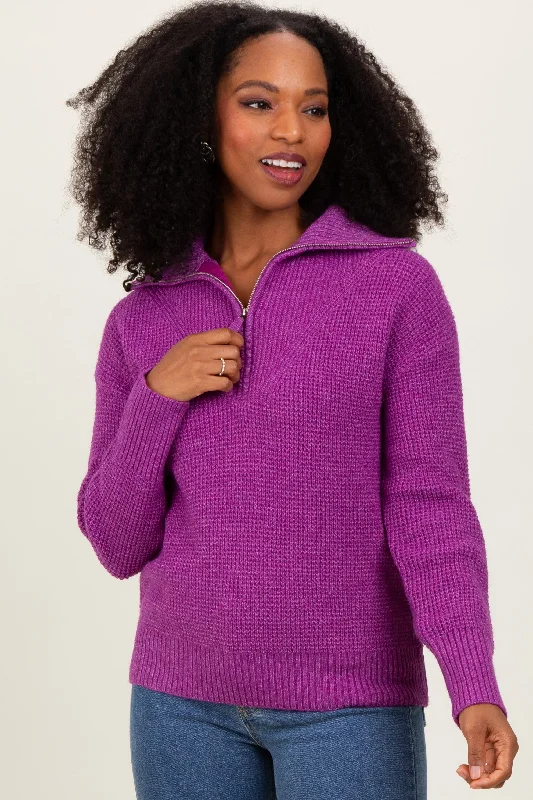 Woman Clothing Plum Half Zip Pullover Sweater