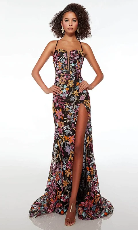 Sale Clearance Alyce Paris 61690 - Floral Sequined Embellished Sleeveless Dress