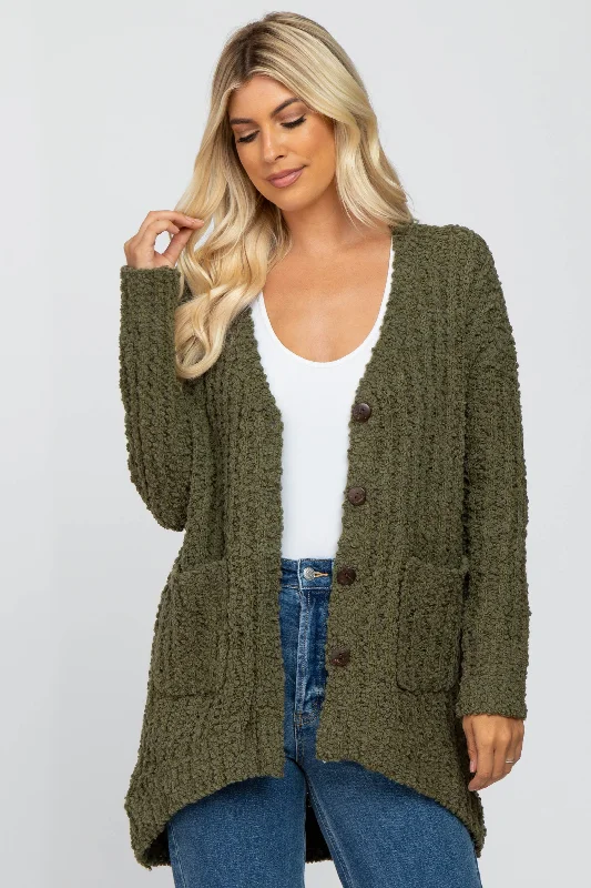 Flash Sale Online Olive Popcorn Knit Hi-Low Cardigan